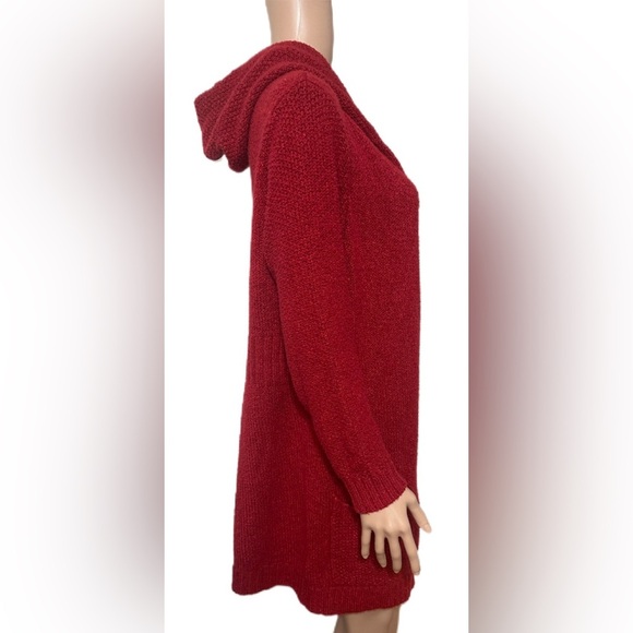 Eddie Bauer Women’s XL Red Hooded Open Front Cardigan Long Pocketed Knit - Picture 4 of 8